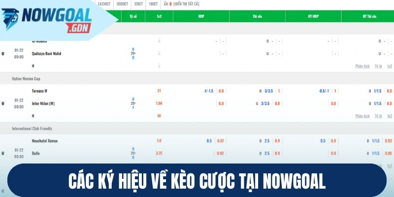 Các ký hiệu về kèo cược tại Nowgoal