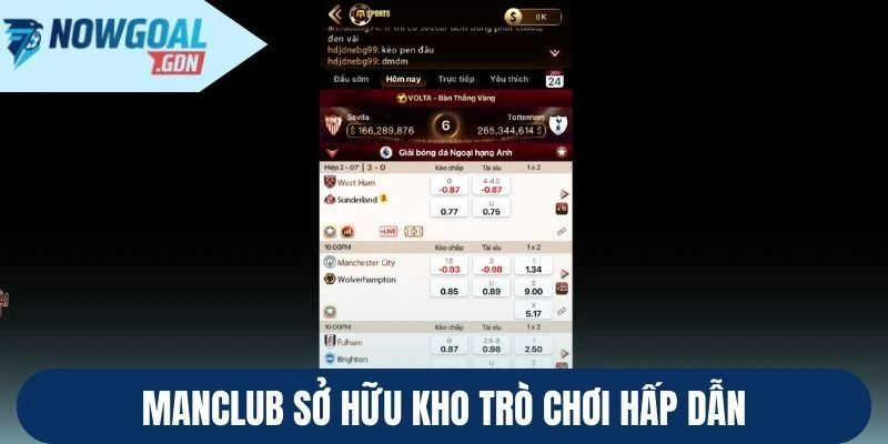 Manclub sở hữu kho trò chơi hấp dẫn