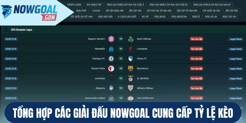 Tổng hợp các giải đấu Nowgoal cung cấp tỷ lệ kèo