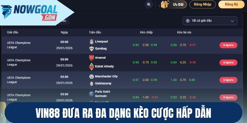 Vin88 đưa ra đa dạng kèo cược hấp dẫn